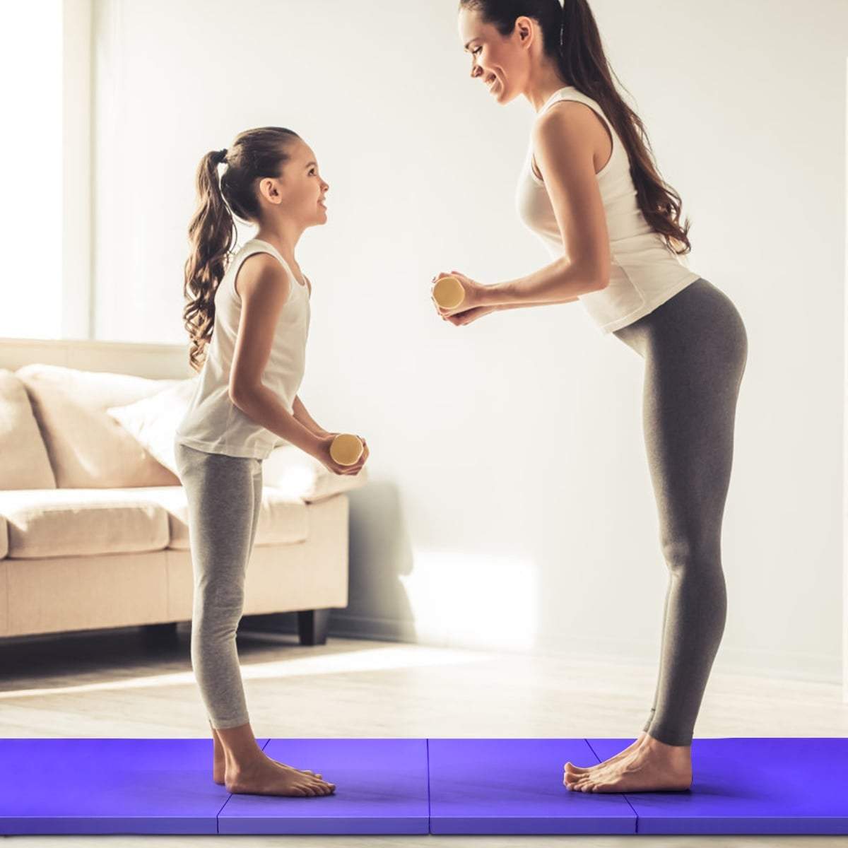 Stor foldbar gymnastikmåtte, 5 cm tyk, lilla