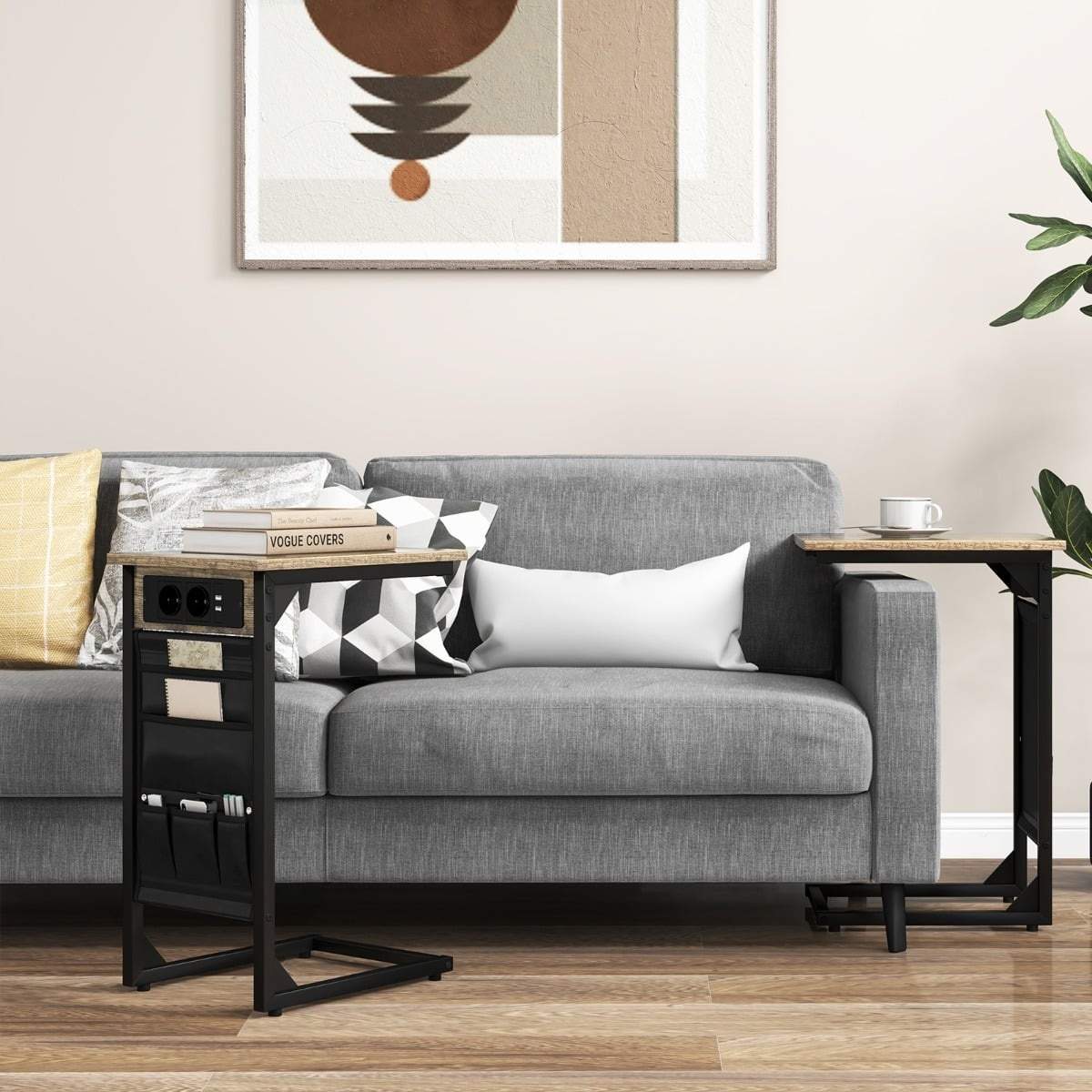 C-formet sidebordsæt med ladestation og opbevaring