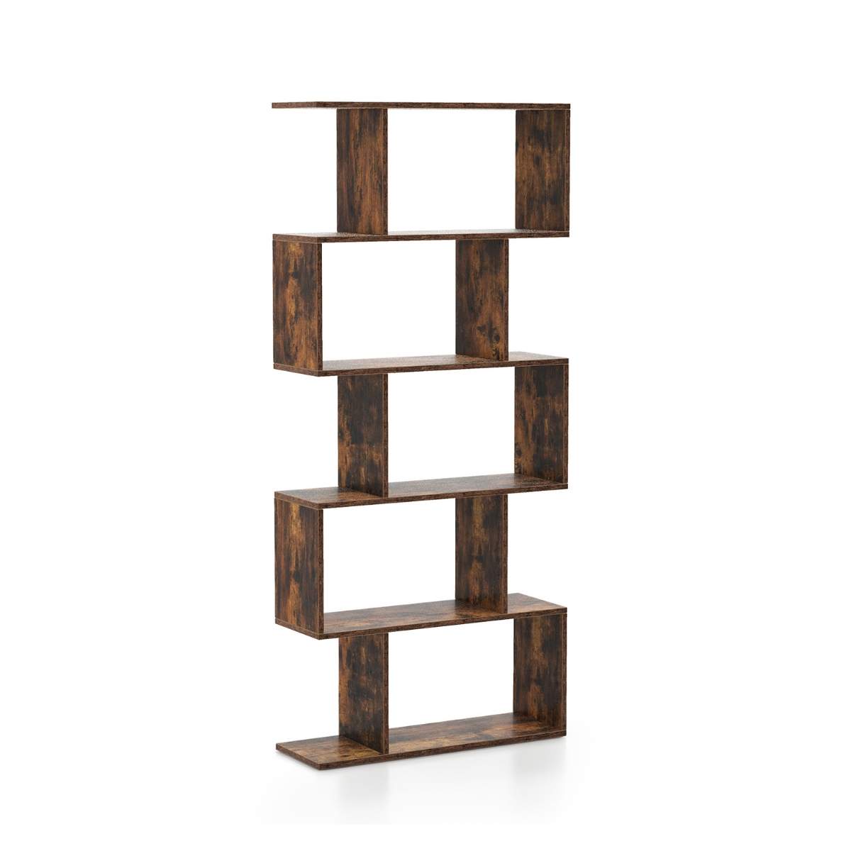 Træreol med 5 niveauer og S-formet design, anti-tipping