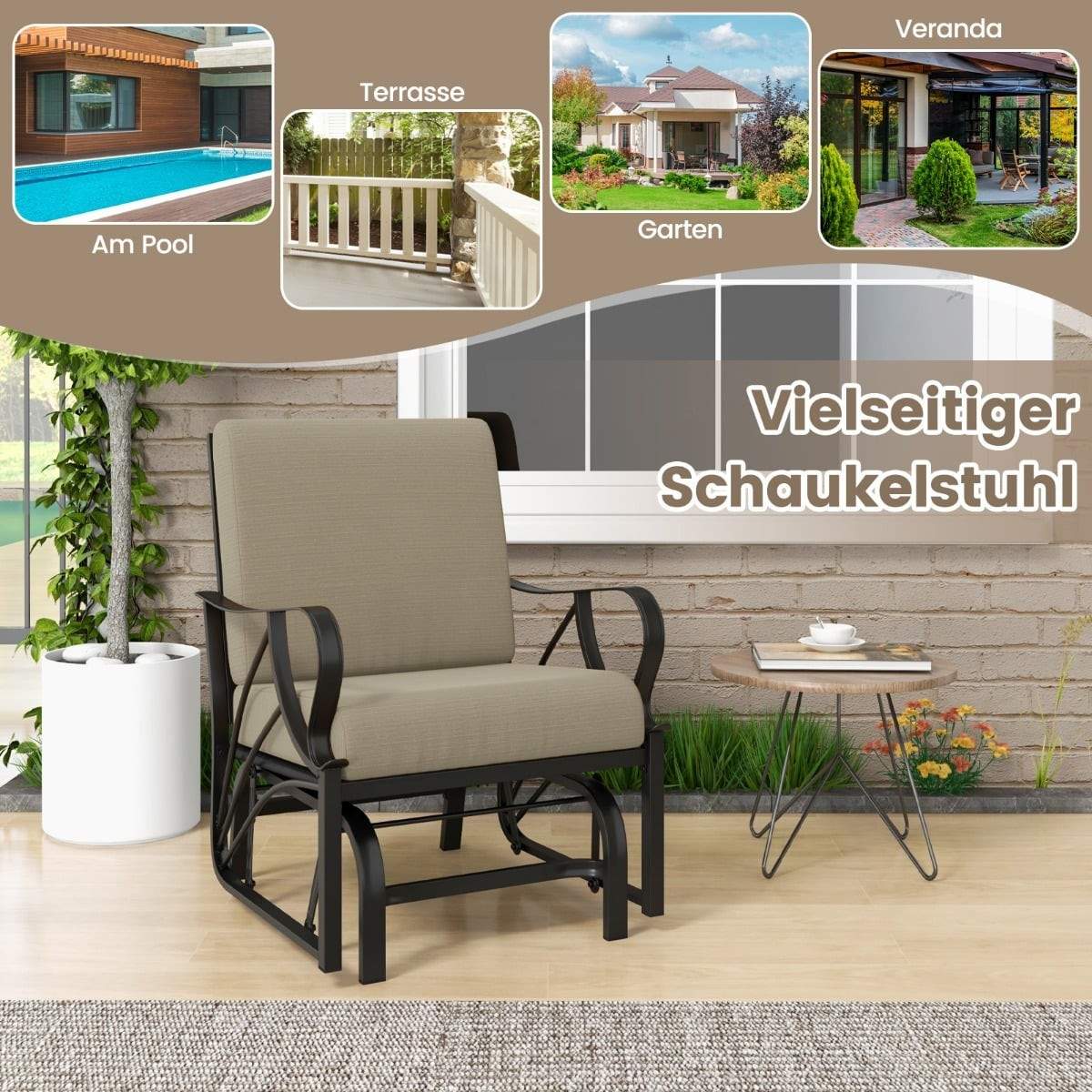 Gungstol för utomhusbruk – Vadderad, Metallram, Brun | Hem & Hobby | Pryloteket