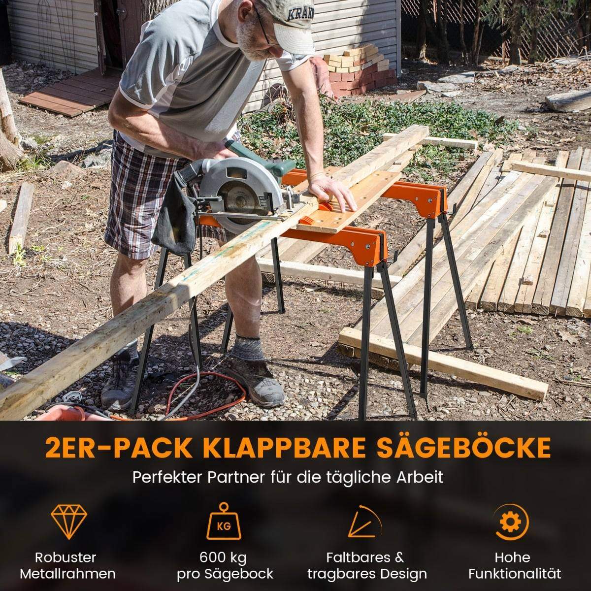 Sammenklappelig savbukkepar – Kompakt, robust, 600 kg kapacitet