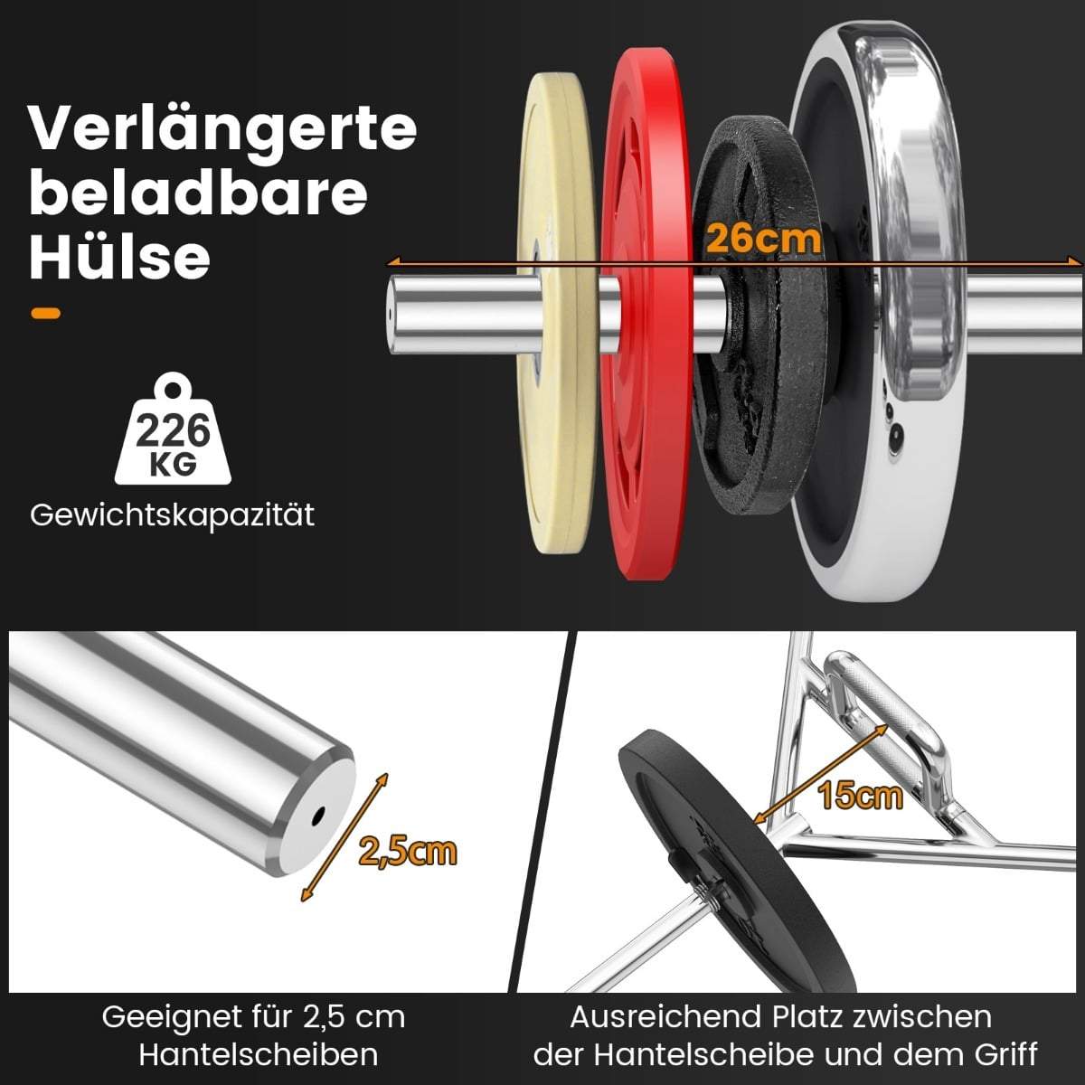 Olympisk sekskantet fældestang – 226 kg kapacitet, foldbare greb