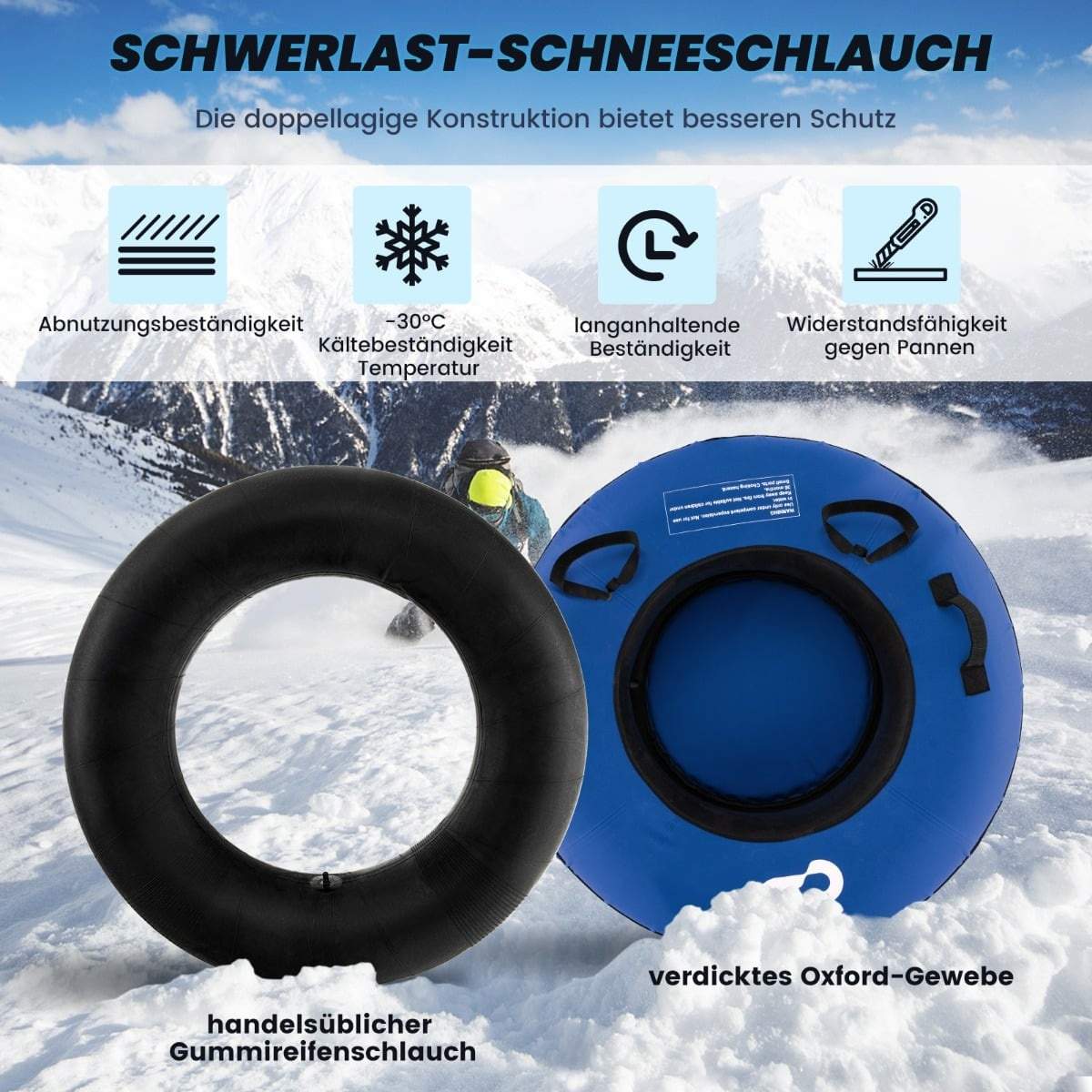 Oppusteligt snerør – 100 cm, slidstærkt Oxford-stof