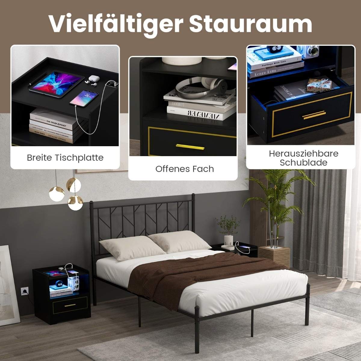 Nattduksbordsset med LED-lampa, USB och rörelsesensor | Hem & Hobby | Pryloteket