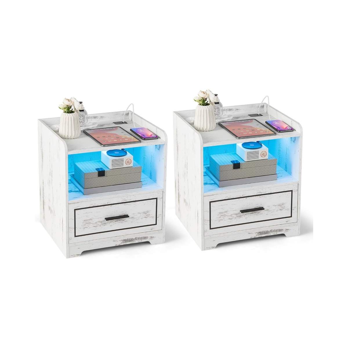 Nattduksbordsset med LED, USB och rörelsesensor – Vit | Hem & Hobby | Pryloteket