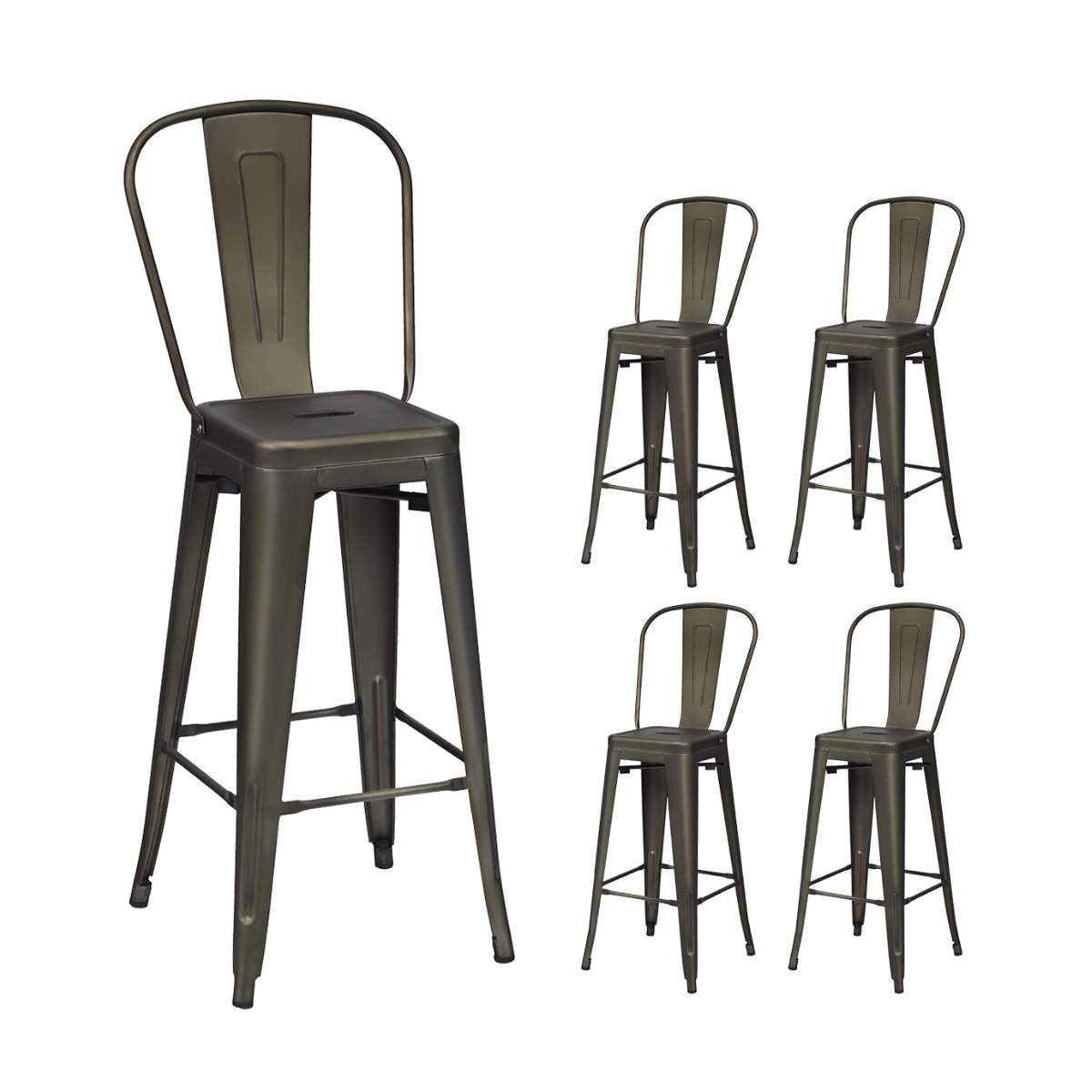 Sæt med 4 metal spisestole – aftagelig ryglæn, rustbestandig