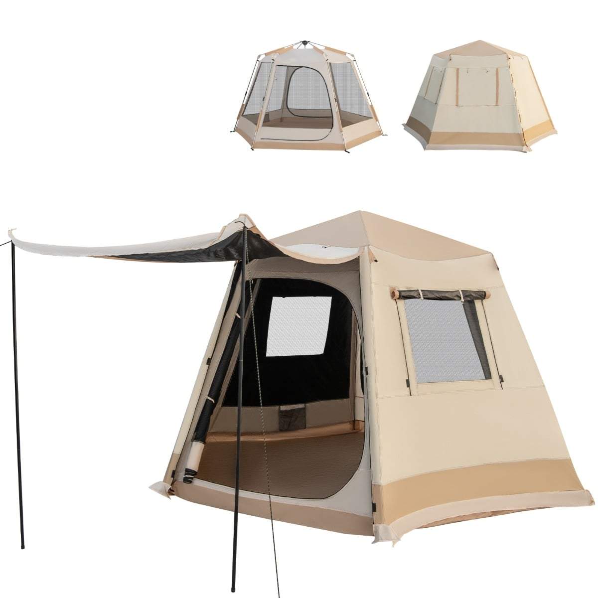 Pop-up campingtelt med automatisk opsætning og solskærm – 4-6 personer