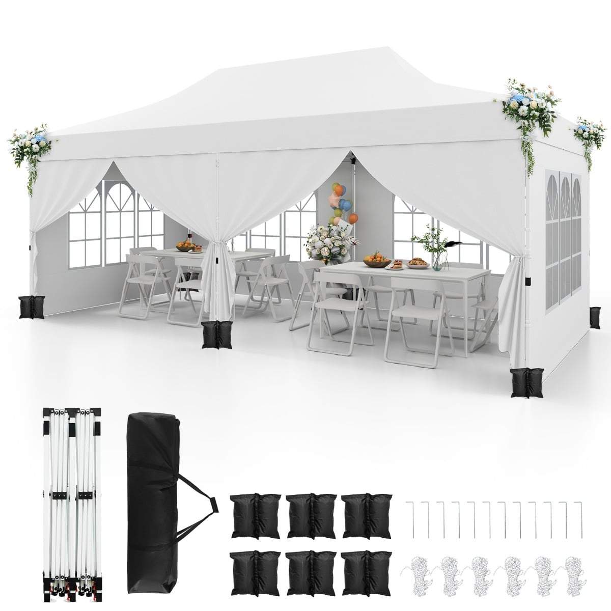 3x6m hvidt pop-up-telt med aftagelige vægge