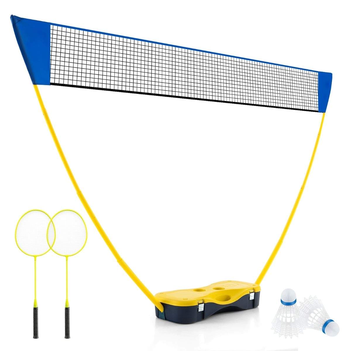 Bærbart badmintonsæt med ketchere, fjerbolde og net