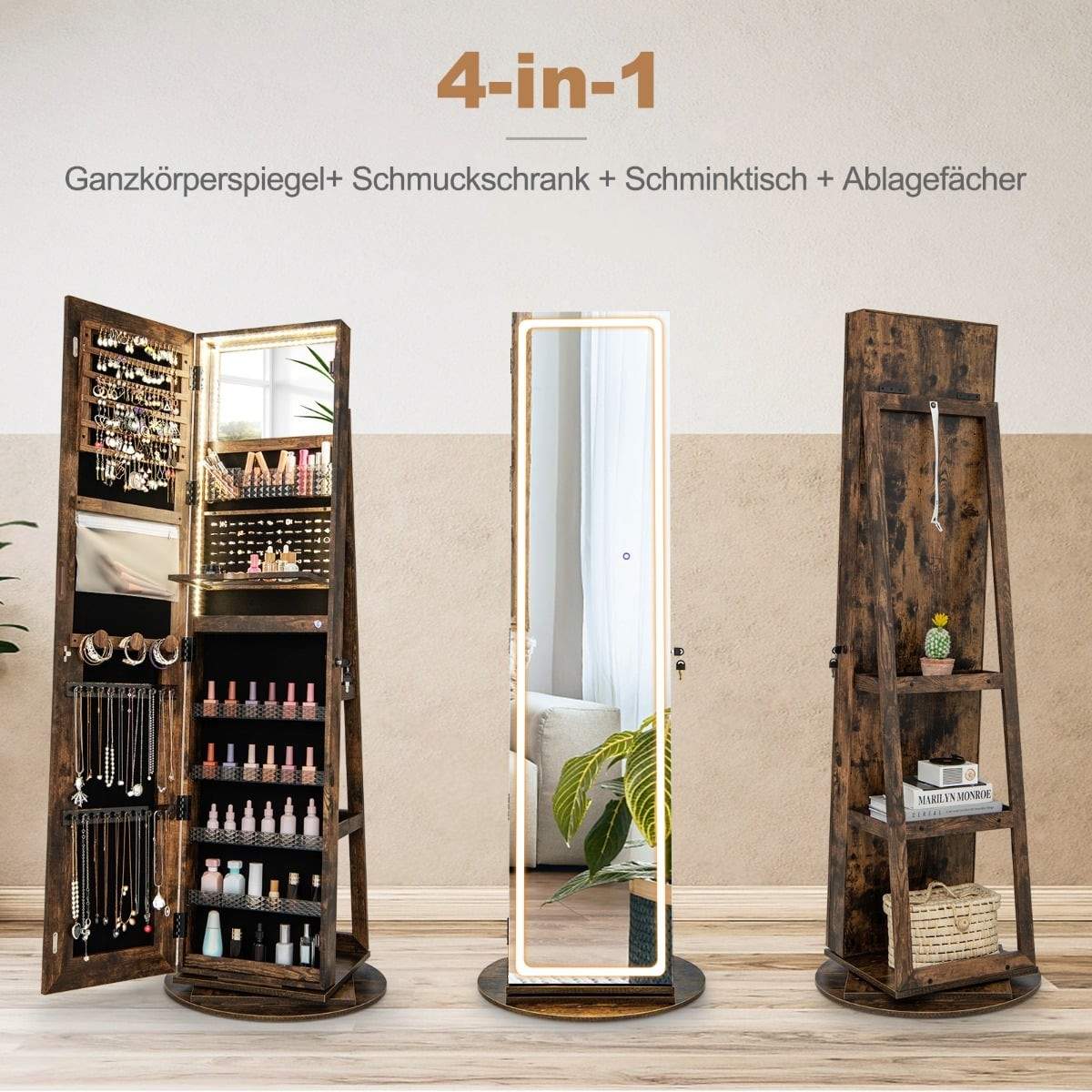 Smyckesskåp med spegel och justerbara LED-lampor | Hem & Hobby | Pryloteket