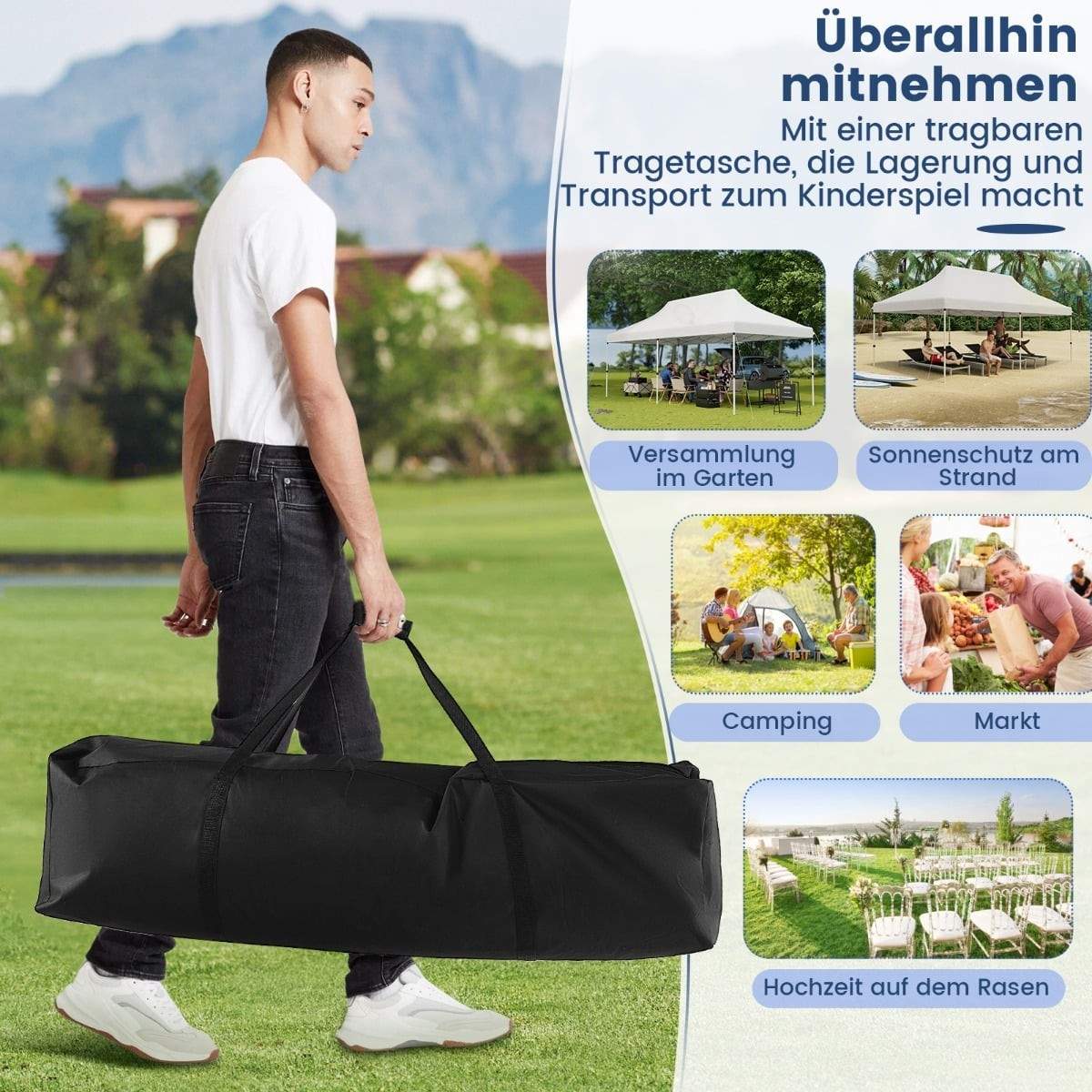 Pop-up-telt med baldakin, 300x600 cm, justerbar højde, hvid