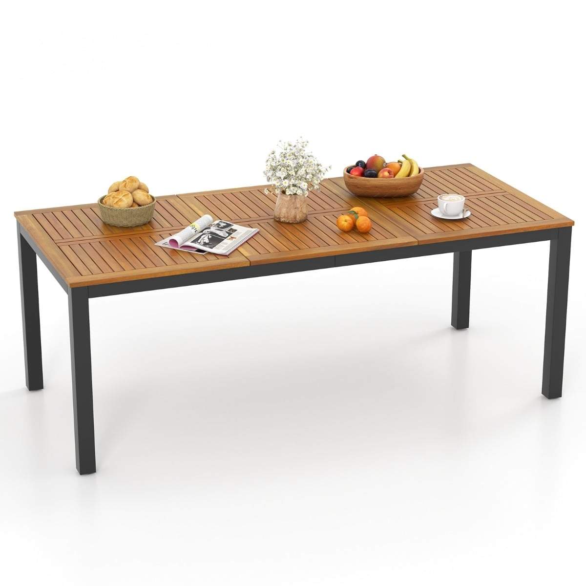 Udendørs spisebord, akacietræ, plads til 8, 200x90 cm