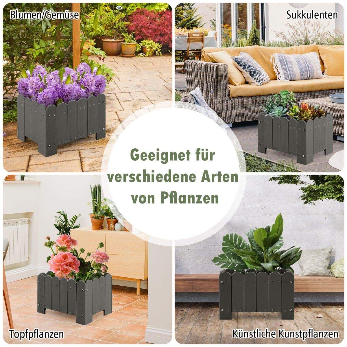 Vejrbestandige HDPE-plantekasser, sæt med 2 – 45x32x30 cm, grå