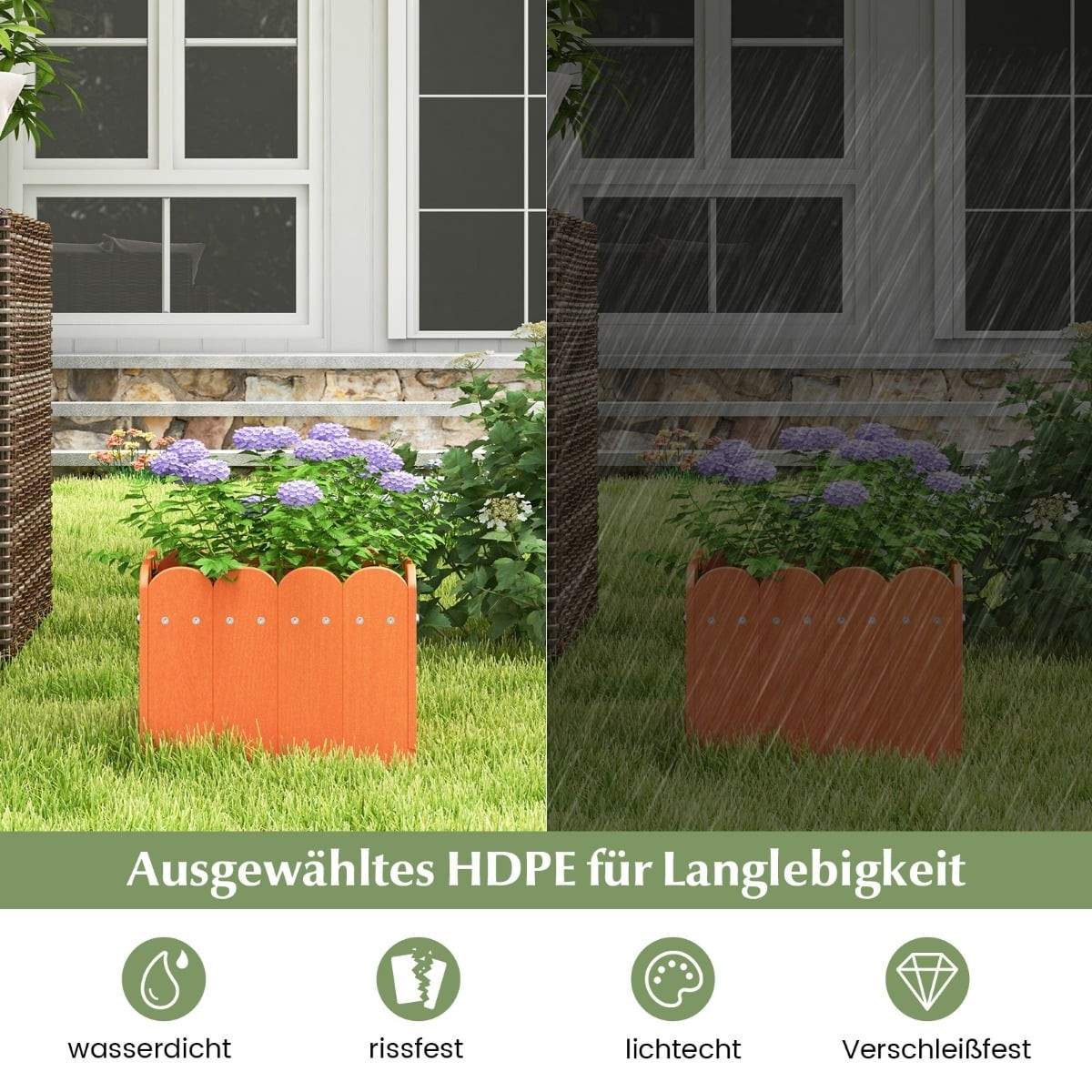 Vejrbestandige HDPE-plantekasser – sæt med 2, orange, 32x30x25 cm