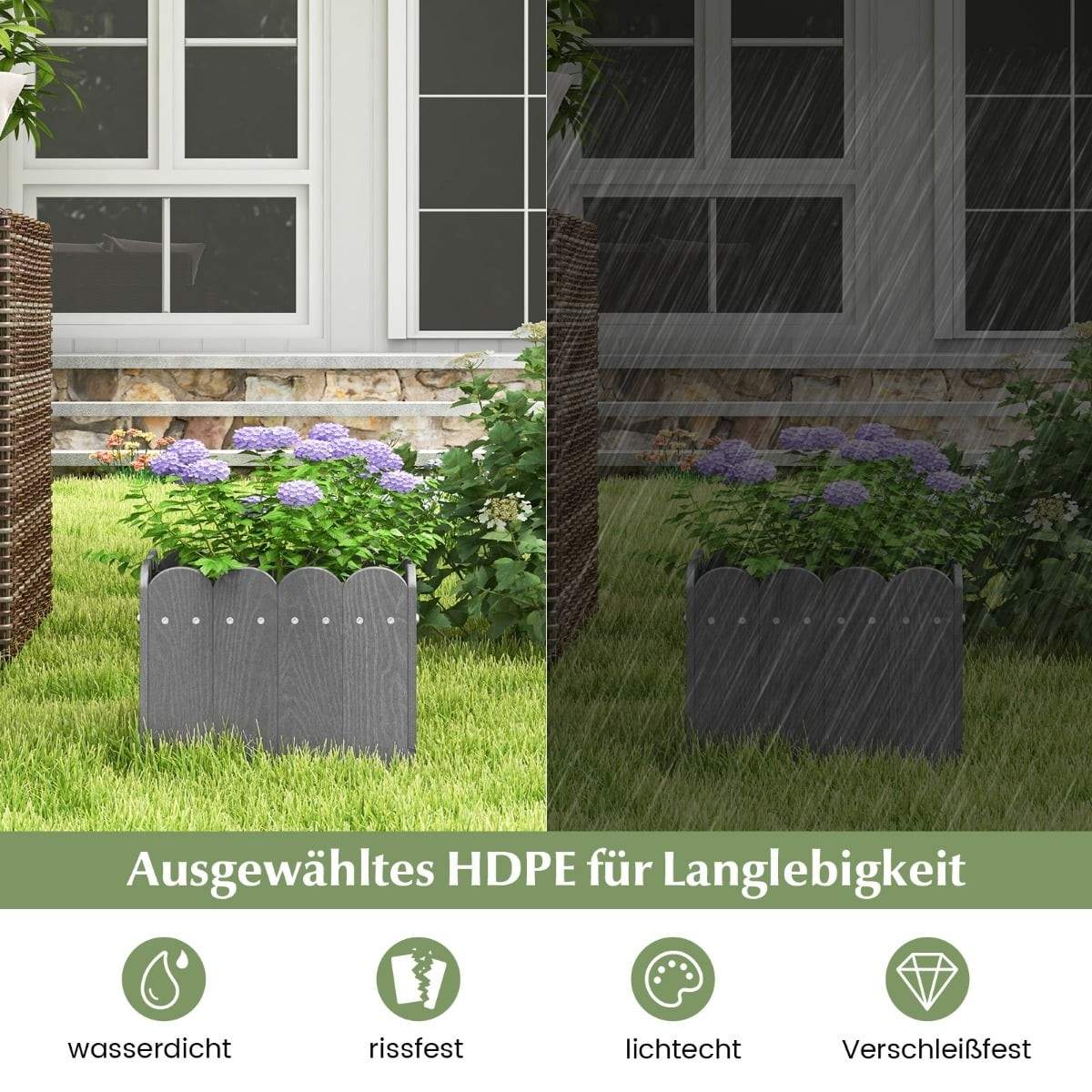 Vejrbestandige HDPE-plantekasser, sæt med 2 – 32x30x25 cm, grå