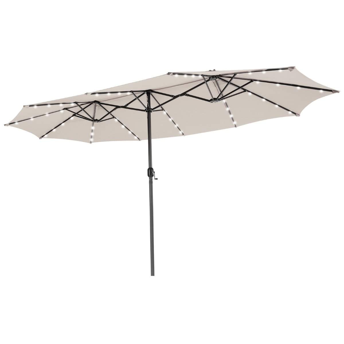 Stor dobbelt terrasseparasol, 470 cm, solcelledrevne LED-lys