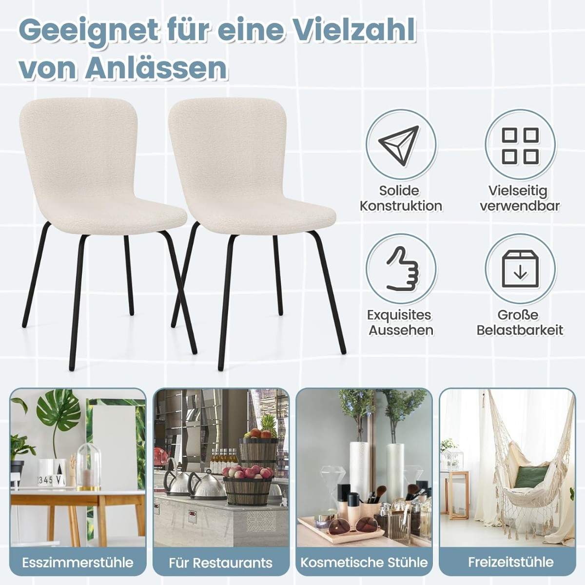 Beige spisestole sæt med 4 – Ergonomisk fløjlskomfort