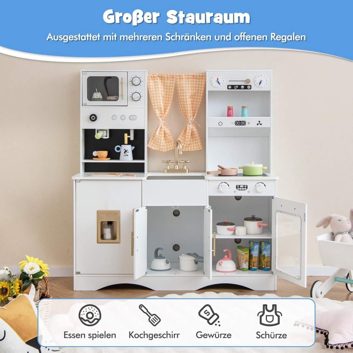 Trælegekøkken med mikrobølgeovn – 102 x 35 x 110 cm