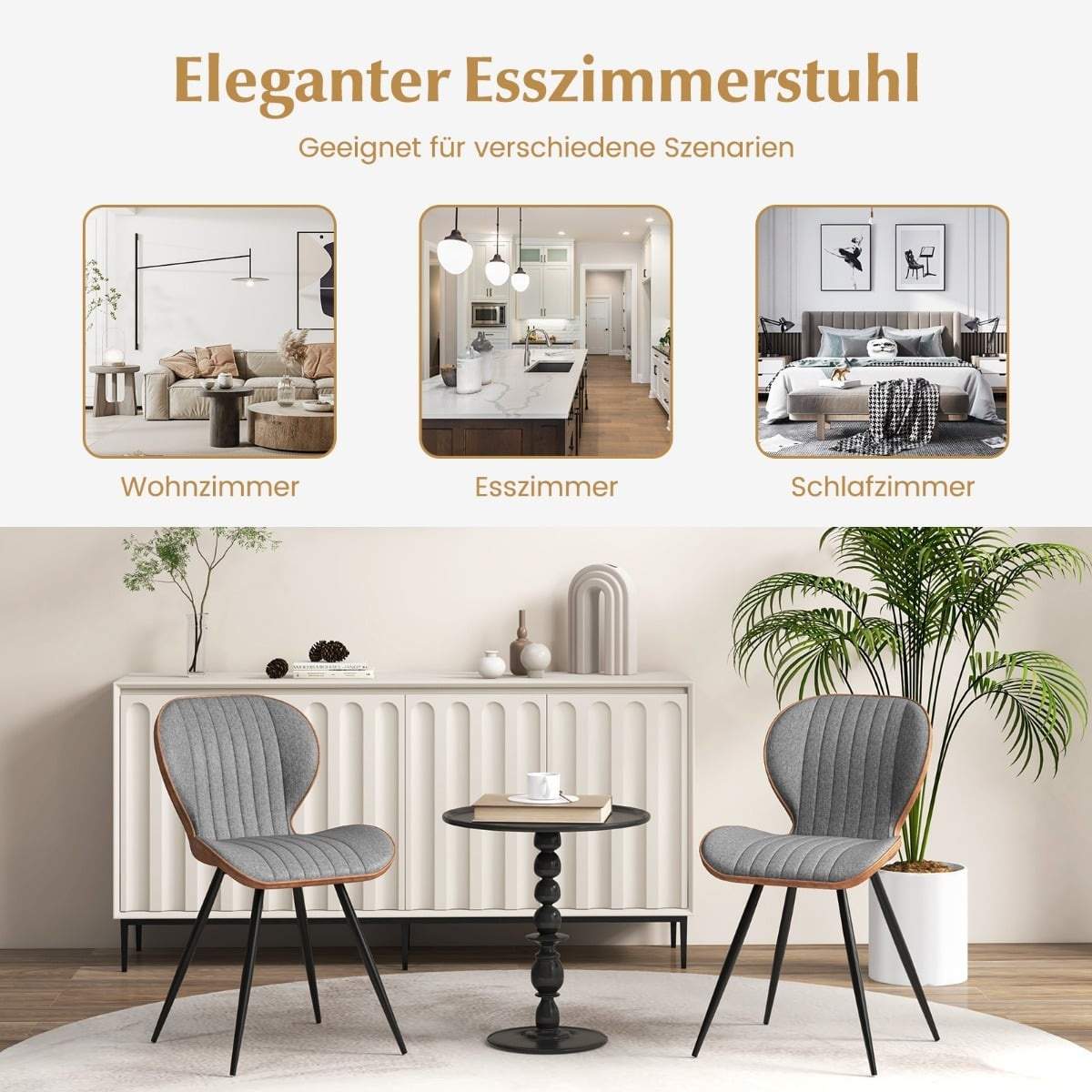Grå spisestole sæt med 2 – polstret, ergonomisk design