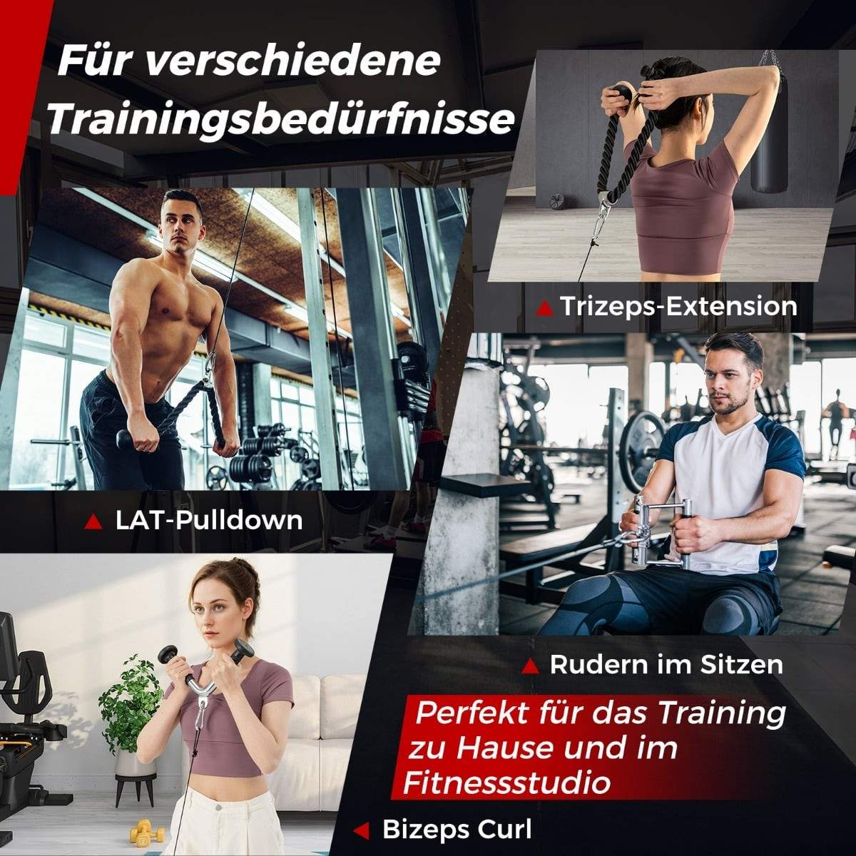 Kabelmaskine-tilbehørssæt – V-Grip, Double-D, Triceps-reb
