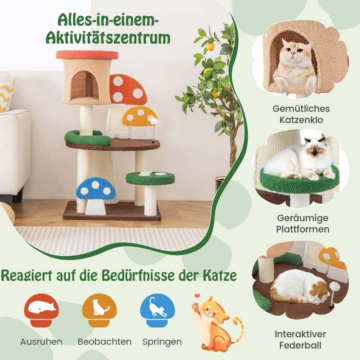 Kradsetræ med hyggelig hule og sisal kradsebræt – 102 cm