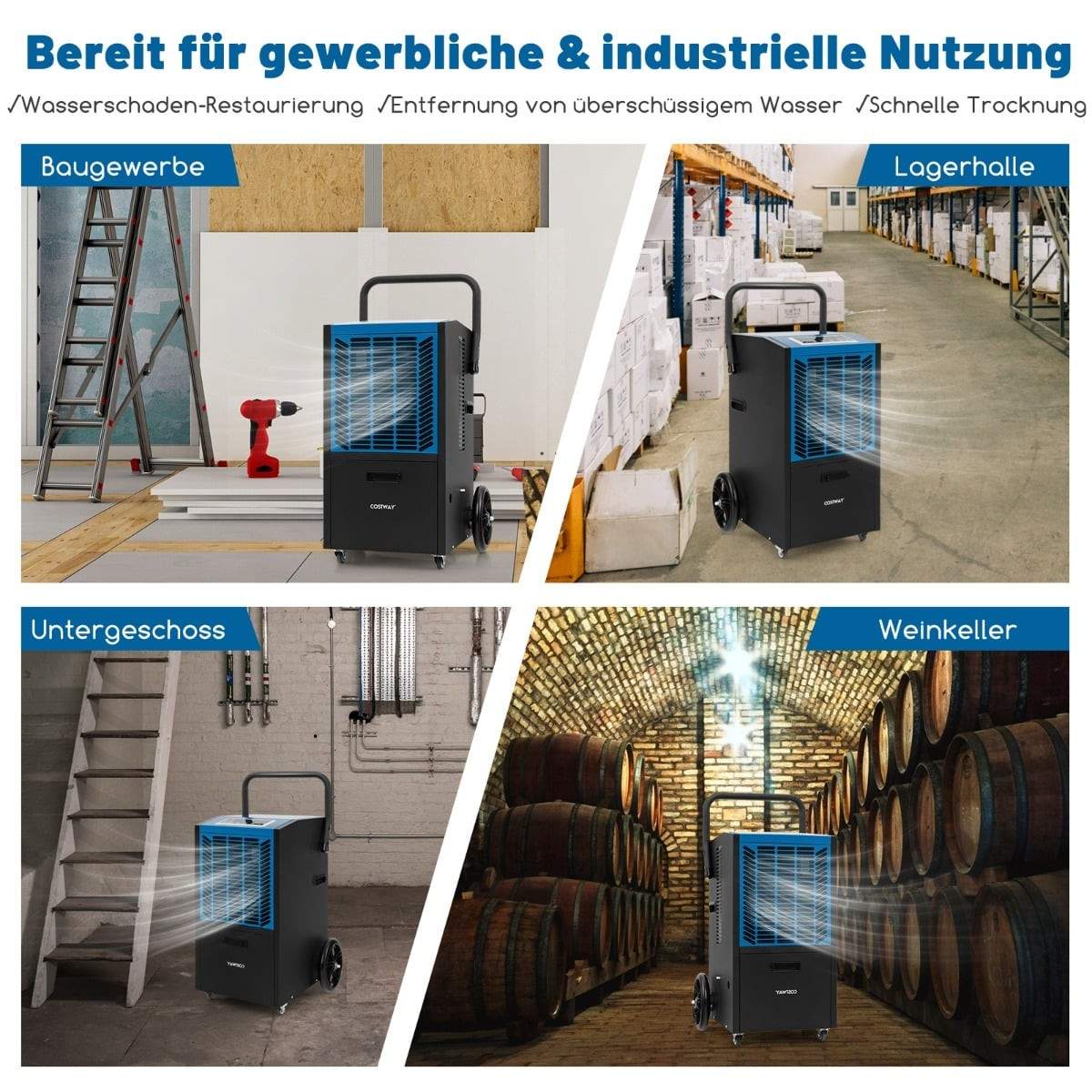 Kommerciel affugter med pumpe, 66 l/dag, 418㎡ dækning