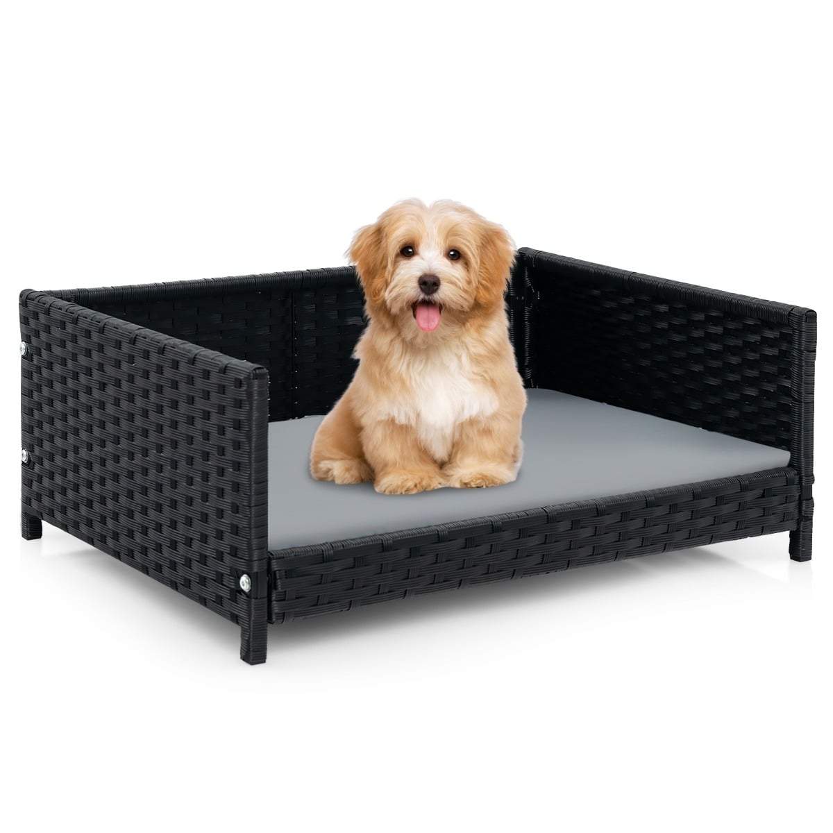 Rattan hundeseng med aftagelig, vaskbar hynde – 62x46x25 cm