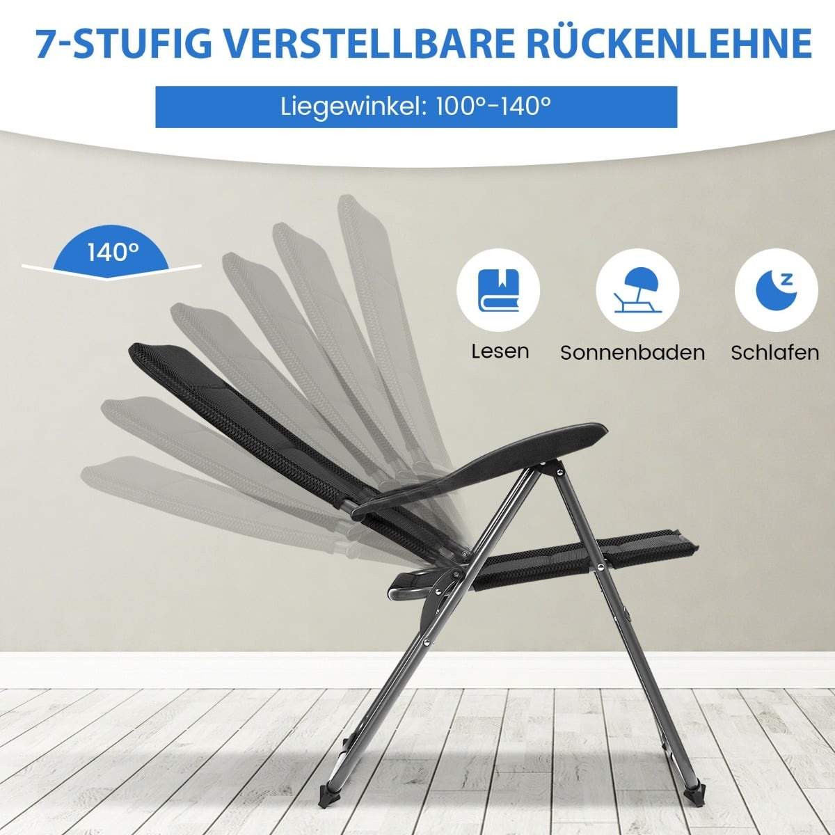 Justerbara fällbara utomhusstolar – set om 2, svart, ventilerande tyg | Hem & Hobby | Pryloteket