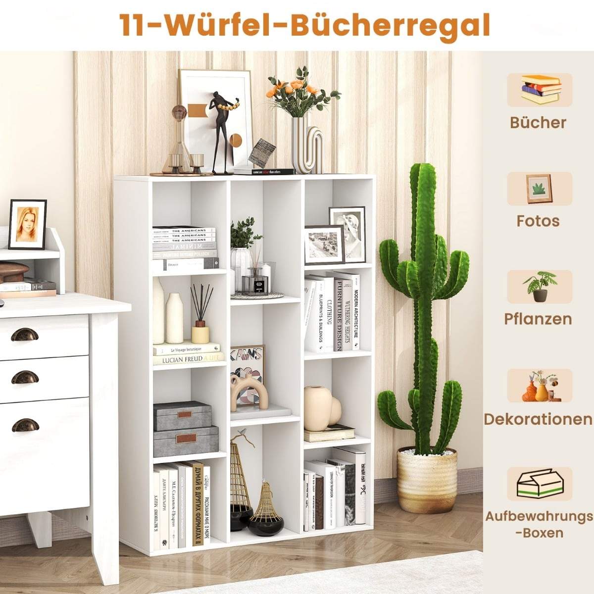 Bokhylla med 11 fack – Vit, 74 x 24 x 106 cm | Hem & Hobby | Pryloteket