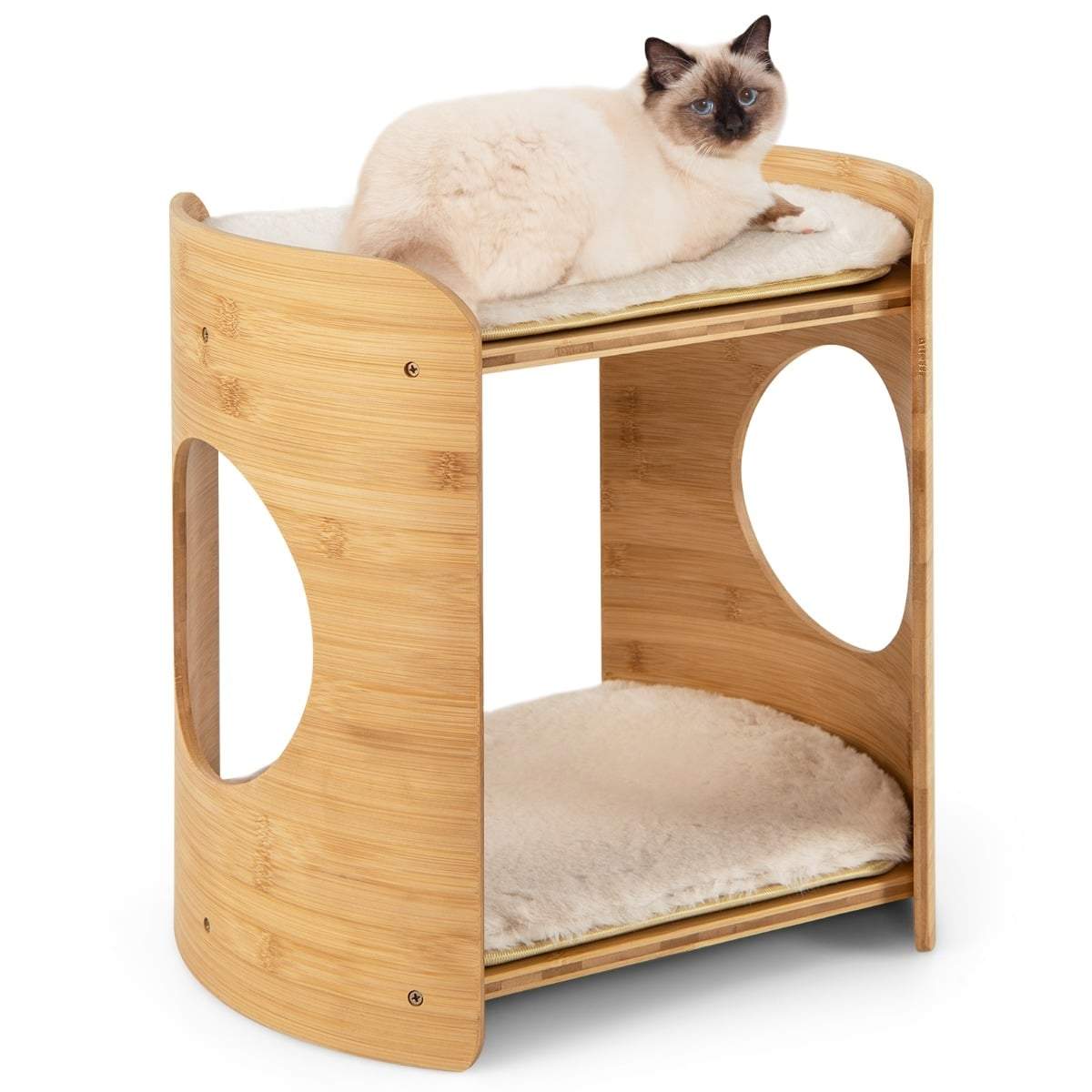 Kattorn i bambu med plyschmattor och lekhål | Hem & Hobby | Pryloteket