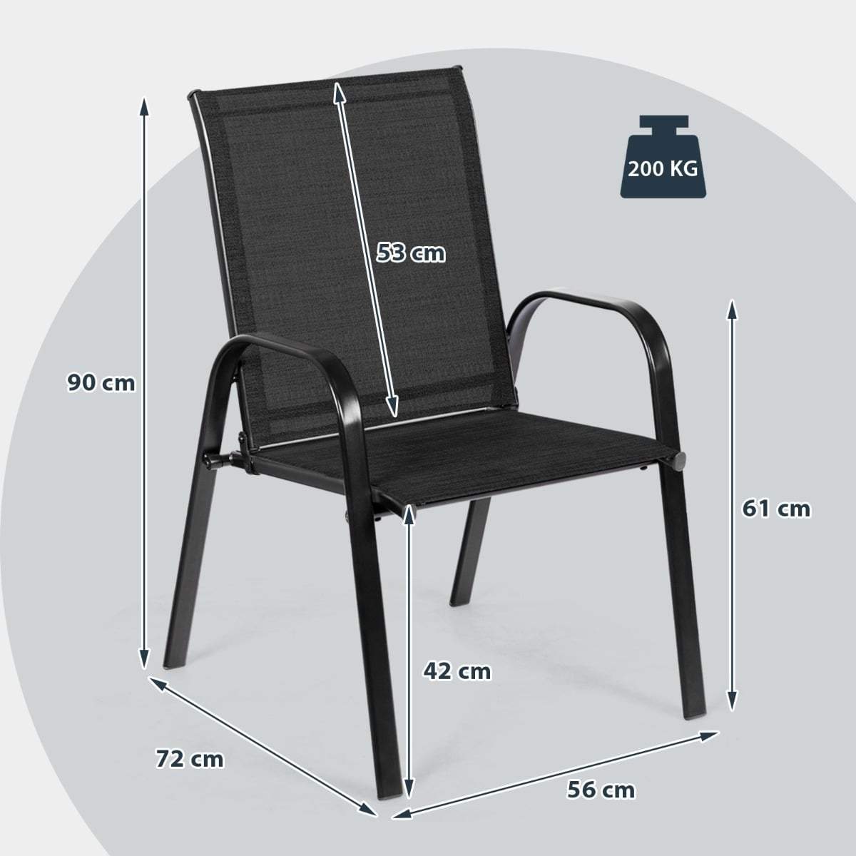 Udendørs bistrostole – sæt med 2, sort metalstel