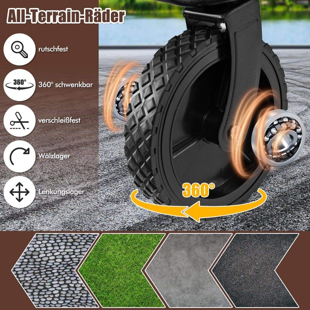 Sammenklappelig vogn med justerbart håndtag – 170 liters kapacitet, grå