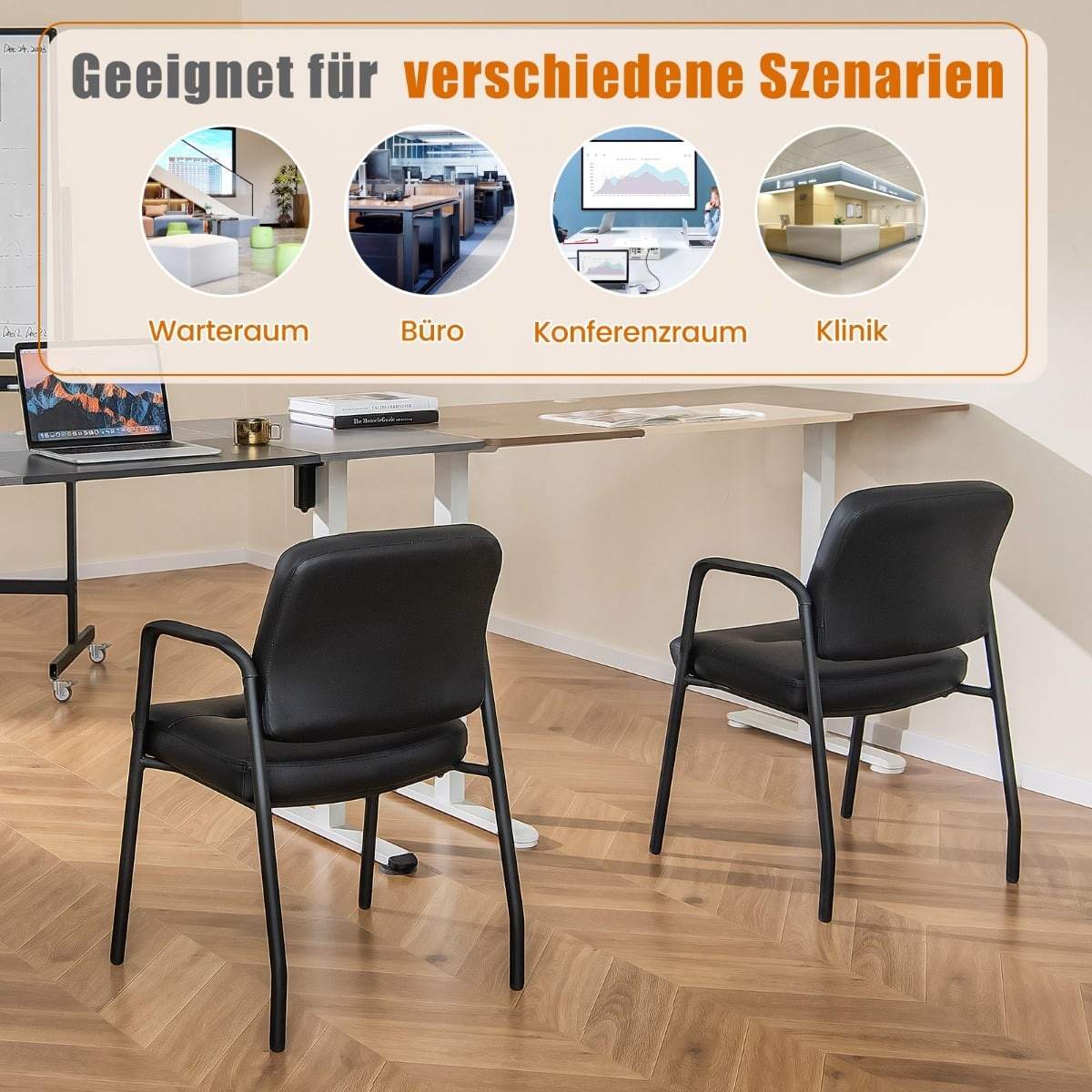 Konferencestole sæt med 2 – Polstret, Ergonomisk, Sort