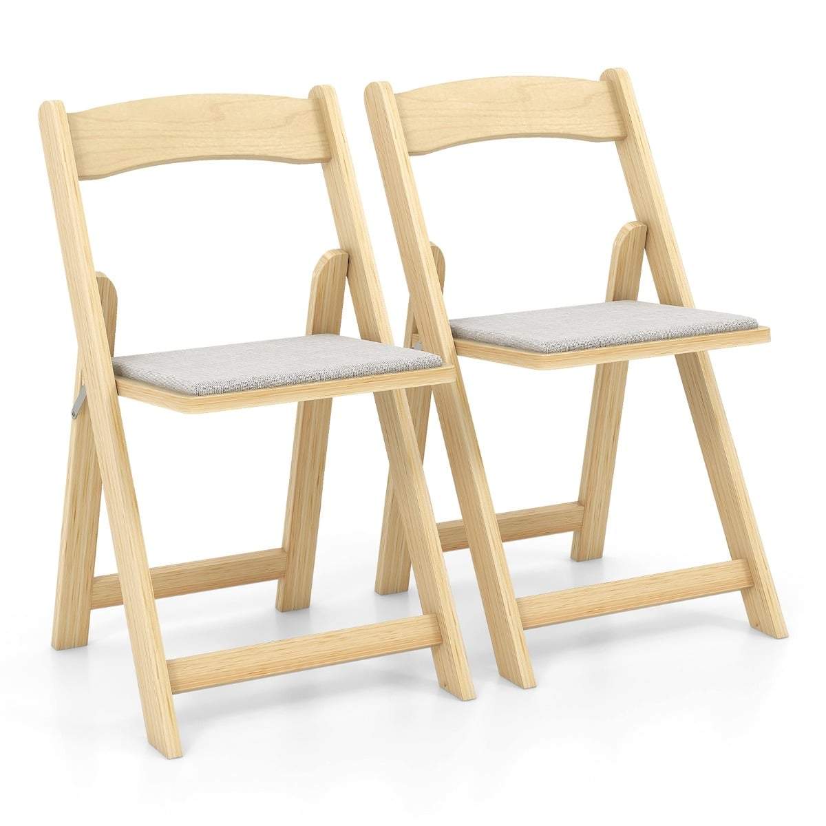 Klapbare spisestole sæt med 2 – polstret sæde, gummitræ