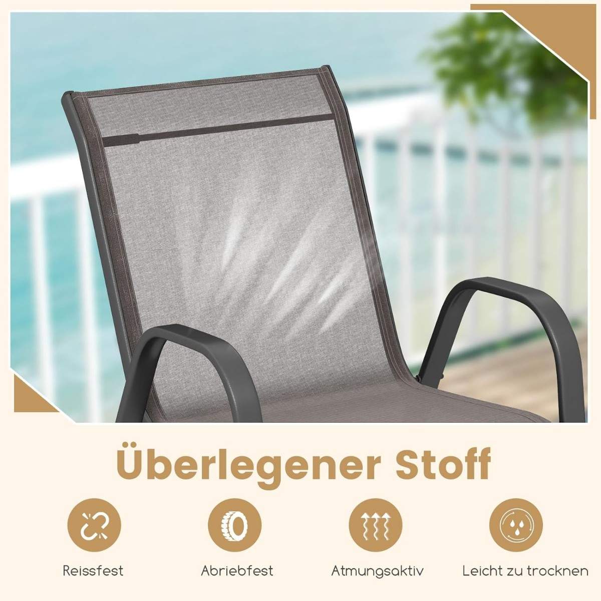 Stabelbare udendørs stolesæt – Textilene & Metal, Grå, 4-pak