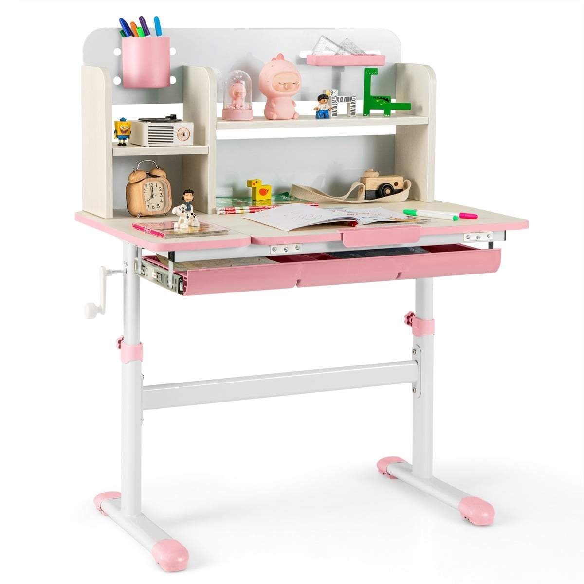 Justerbart barnskrivbord med vinklingsbar topp, förvaring och rosa finish | Hem & Hobby | Pryloteket