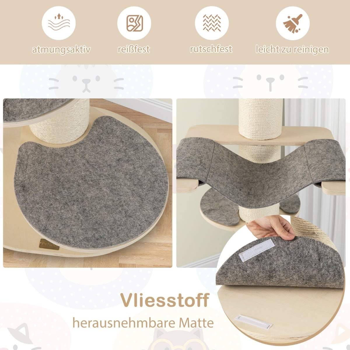 Kradsetræ med hængekøje og sisal, 4 niveauer, 120 cm, grå