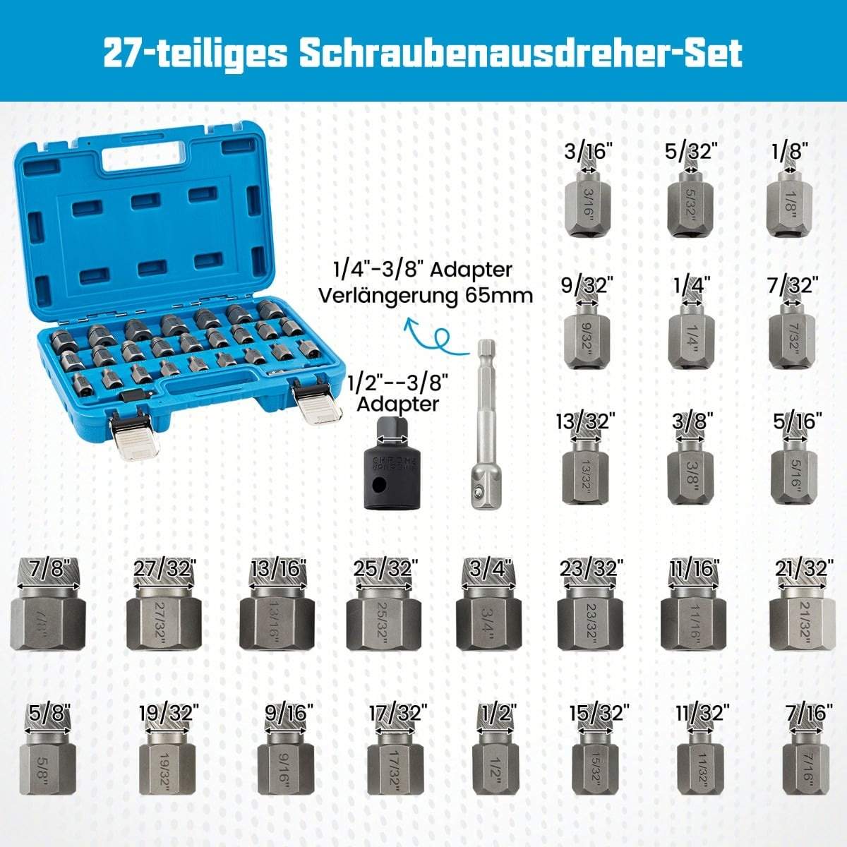 27-delars skruvutdragarsats, Cr-Mo-stål, 1/8""-7/8"" | Hem & Hobby | Pryloteket