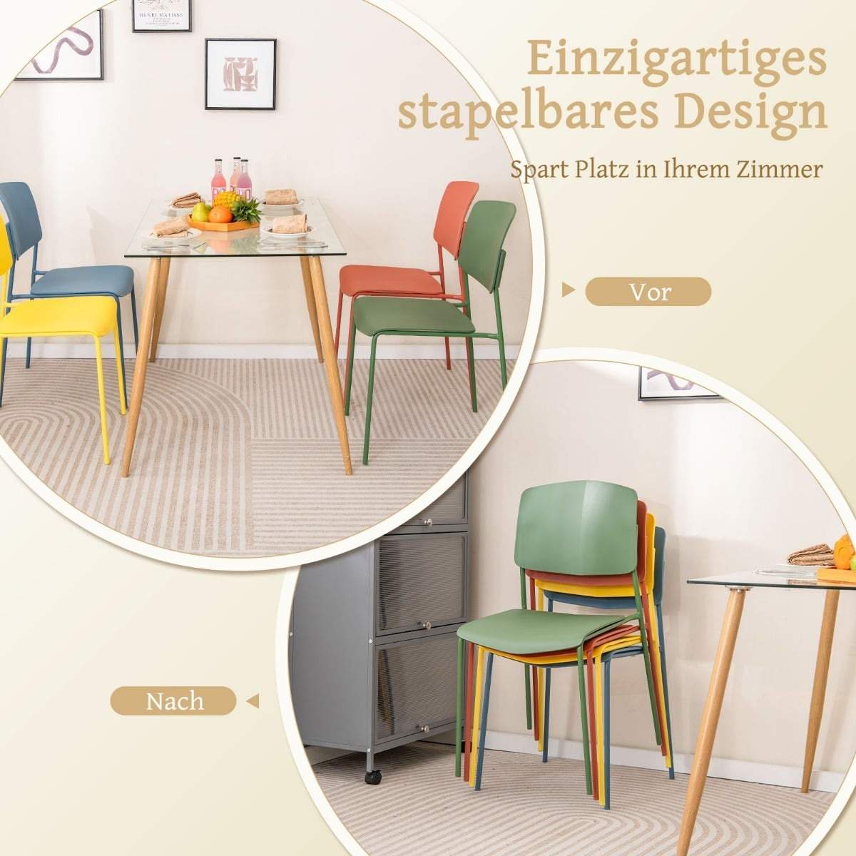 Stabelbare spisestole sæt med 4 – Ergonomisk, holdbar PP