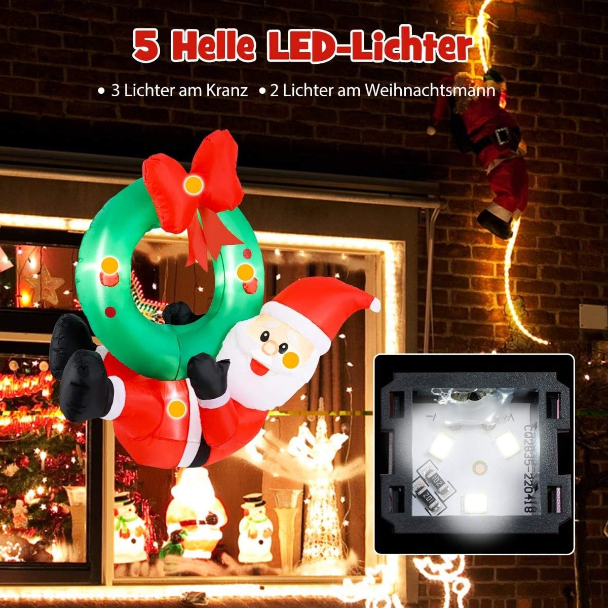 Uppblåsbar 120 cm LED-tomtekrans – Väderbeständig dekoration | Hem & Hobby | Pryloteket