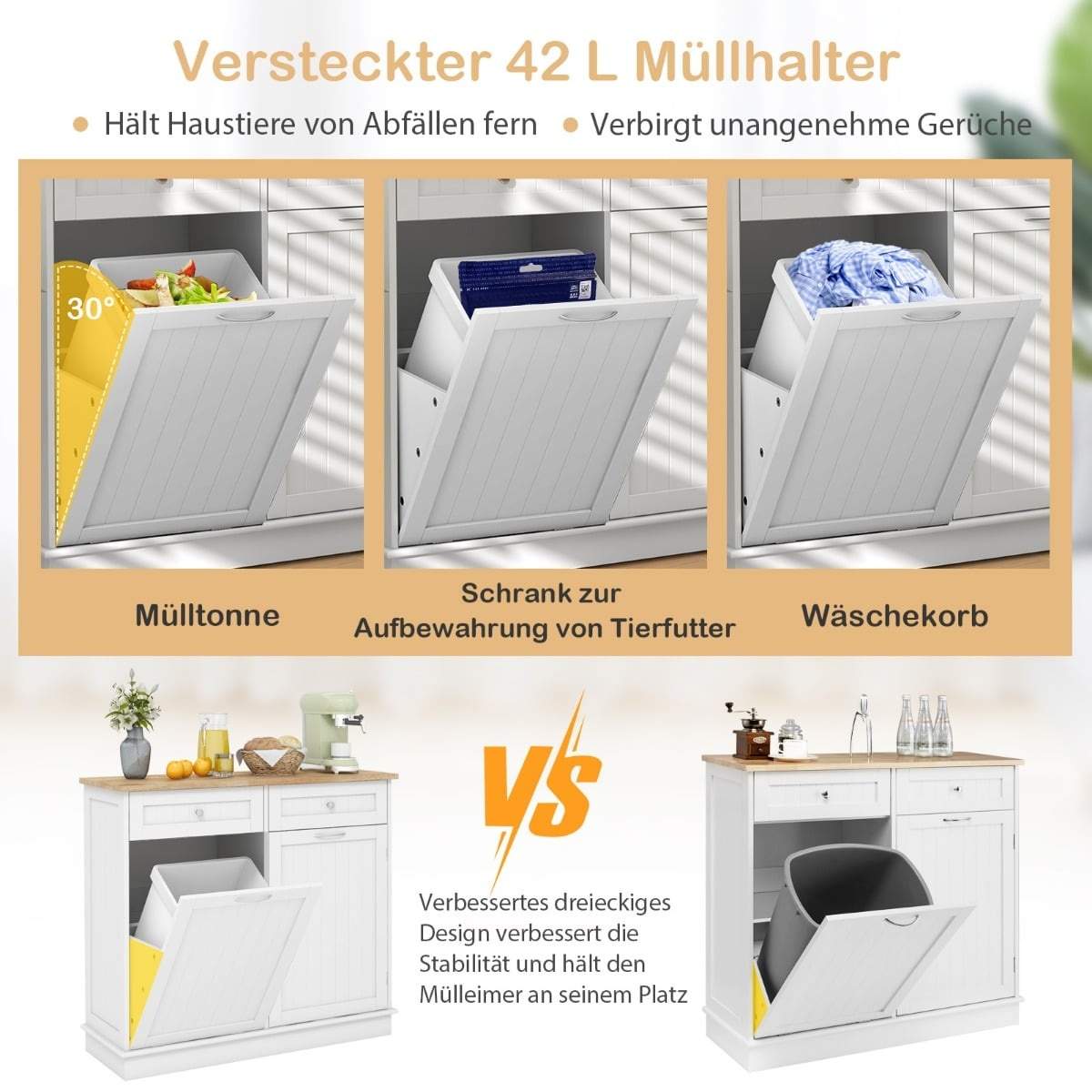 Utdragbart papperskåp – Husdjurssäkert, 42-liters dold soptunna, Vit | Hem & Hobby | Pryloteket