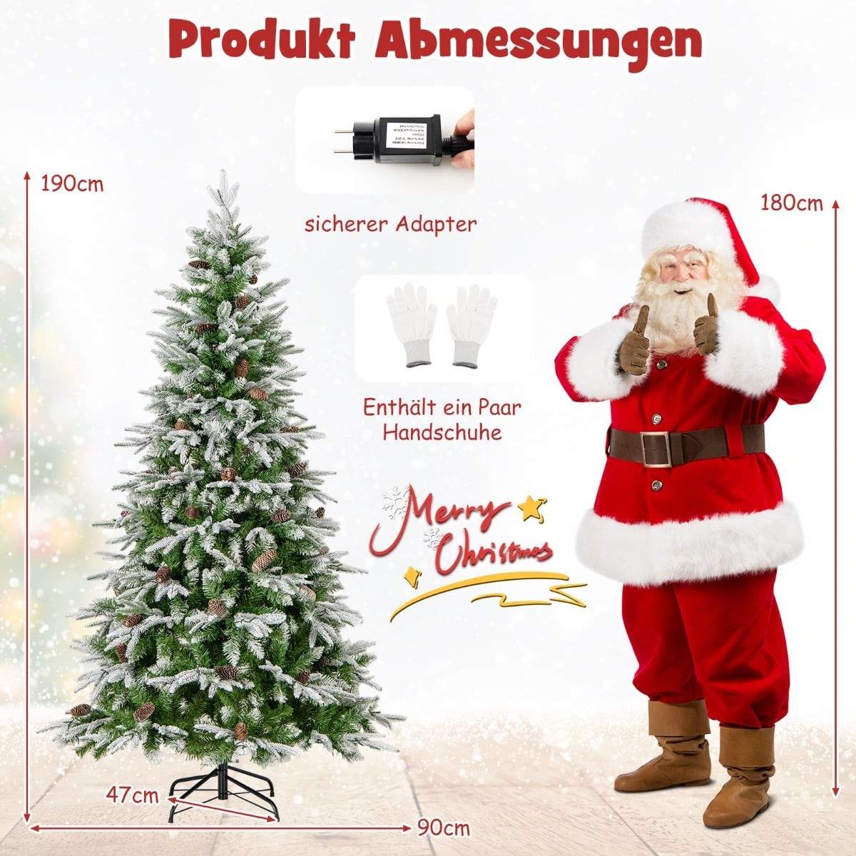 190 cm förbelyst snöig julgran med kottar | Hem & Hobby | Pryloteket