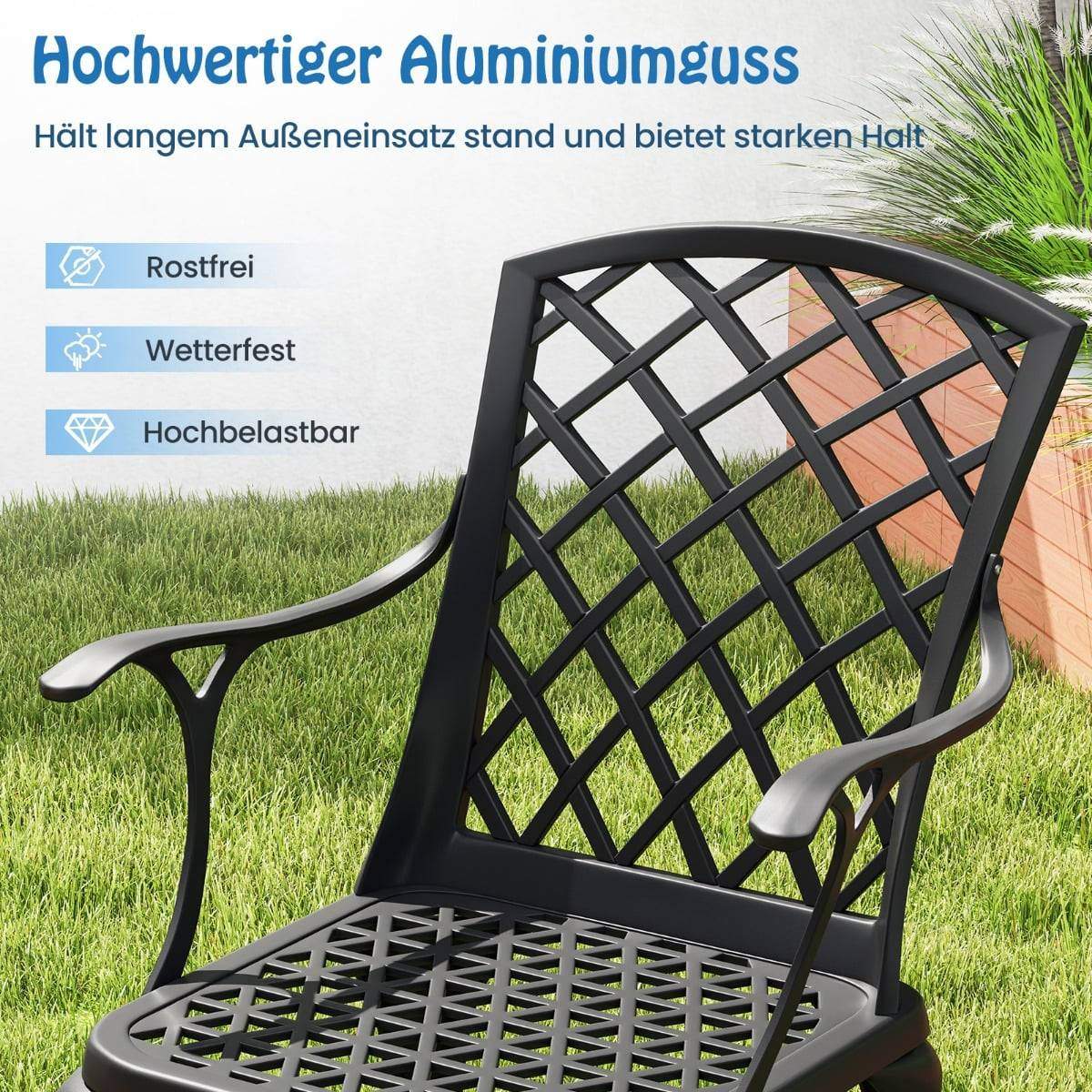 Sæt med udendørs spisestole, støbt aluminium, sort, vejrbestandig