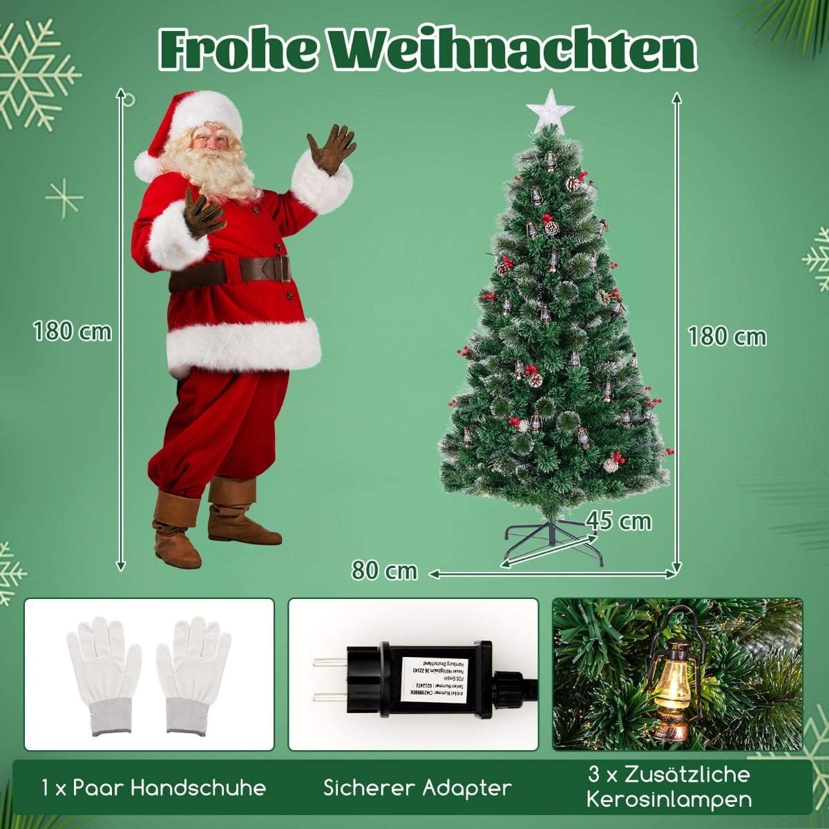 Konstgjord julgran med ljus – 180 cm, LED, fiberoptisk | Hem & Hobby | Pryloteket