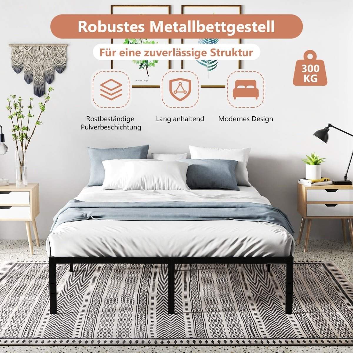 Sort metal sengestel – 160x200 cm, ingen boxmadras nødvendig