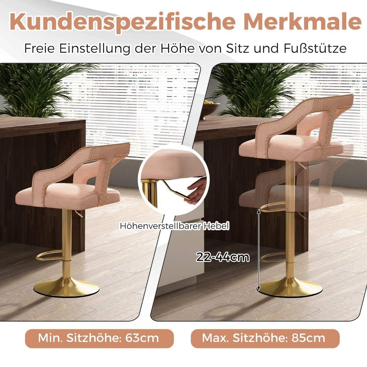 Rosa justerbara snurrbarstolar i sammet – set om 2 | Hem & Hobby | Pryloteket