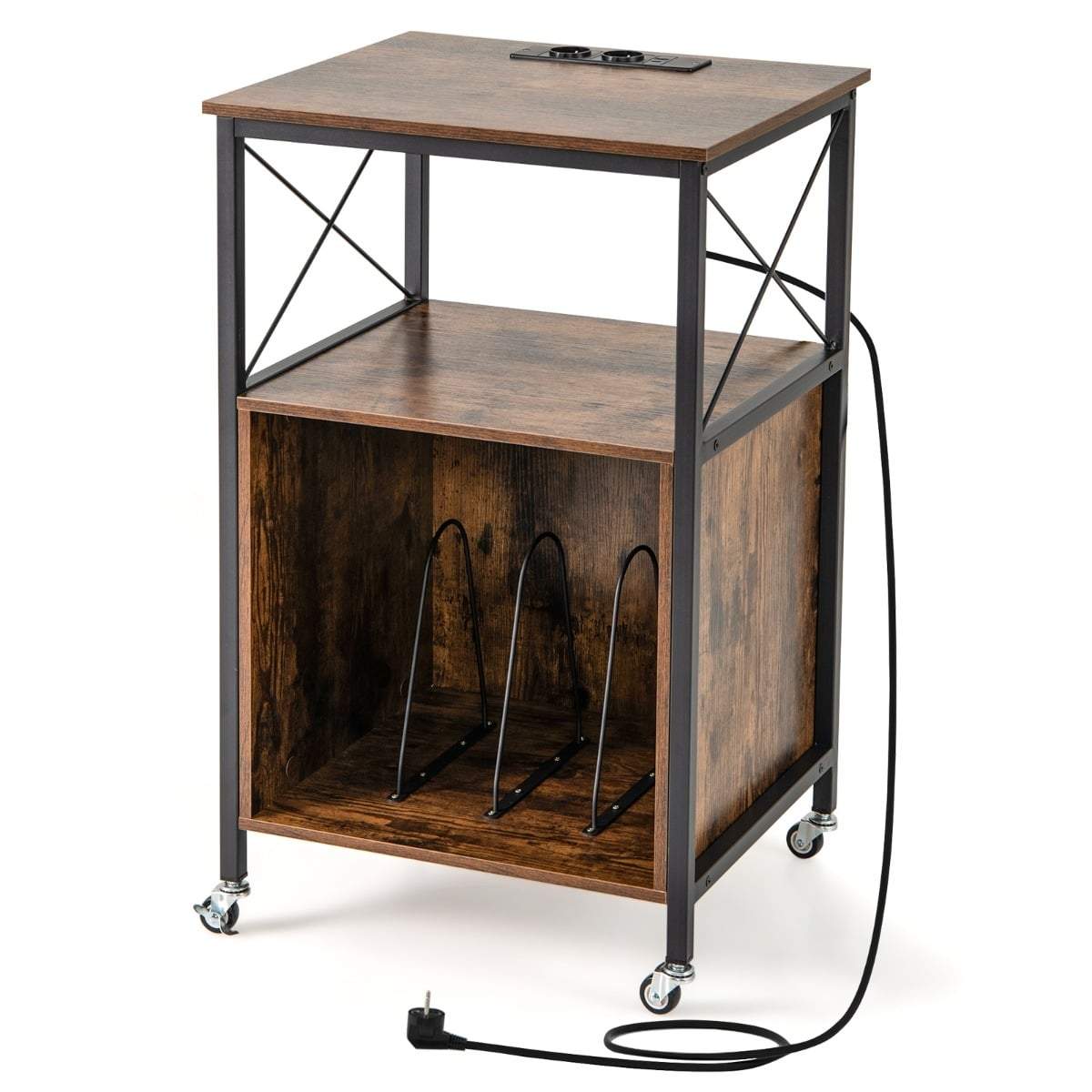 Pladespillerstativ med ladestation – justerbare hylder