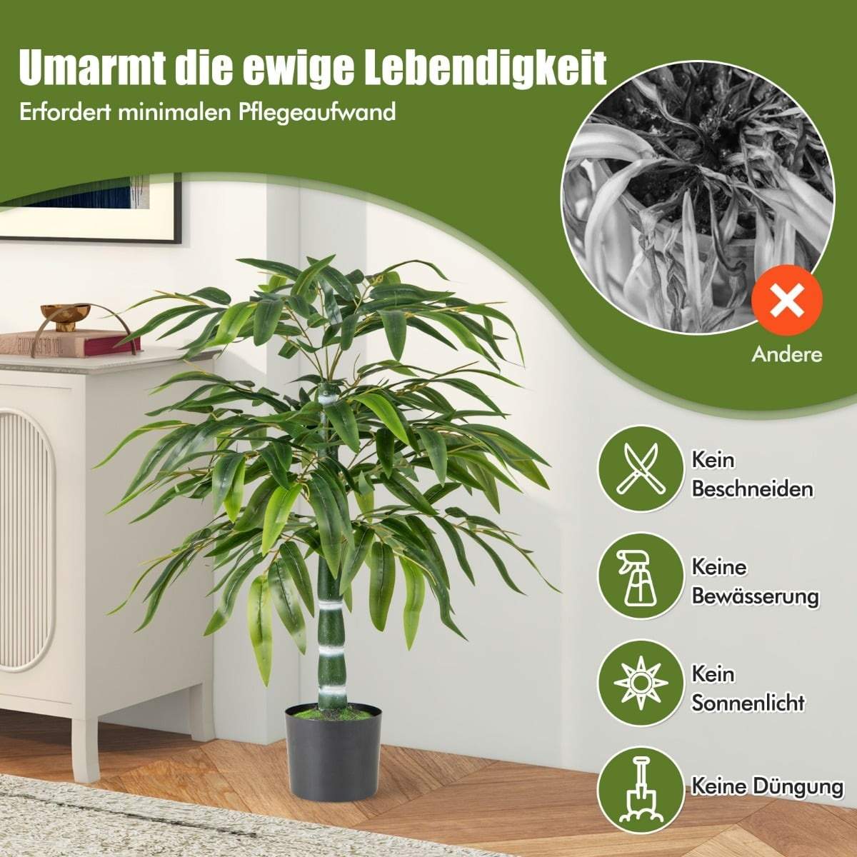 Kunstige bambusplanter – 100 cm, sæt med 2, potteplanter