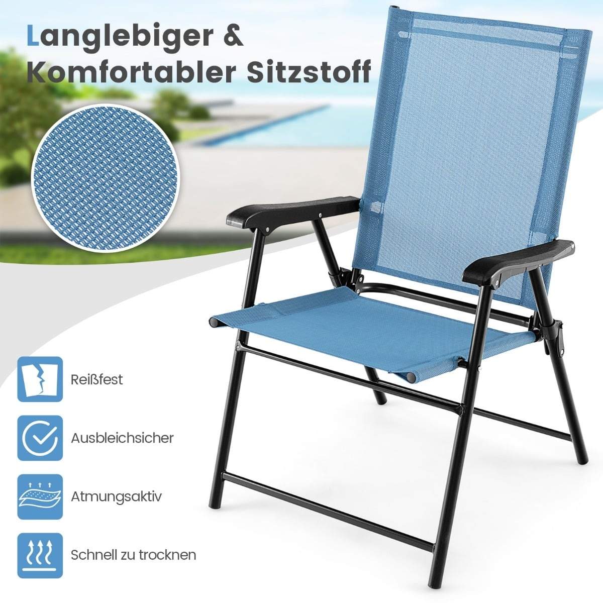 Hopfällbara trädgårdsstolar, set om 4 – blå, väderbeständigt tyg | Hem & Hobby | Pryloteket