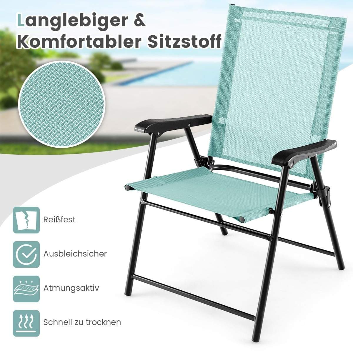 Mintgröna hopfällbara trädgårdsstolar – set om 4, väderbeständiga och bärbara | Hem & Hobby | Pryloteket